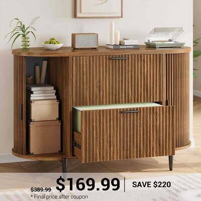 SEDETA ® 39.4 Inch Home Office File Cabinet Curved Sliding Cabinet Modern Light Luxury Design Fluted Filing Cabinets and 2 D...
