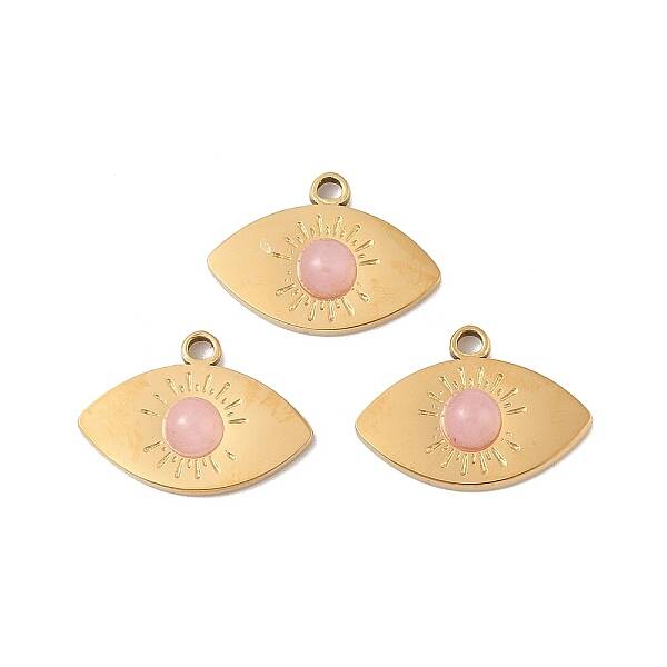 304 Stainless Steel Pave Natural Rose Quartz Pendants