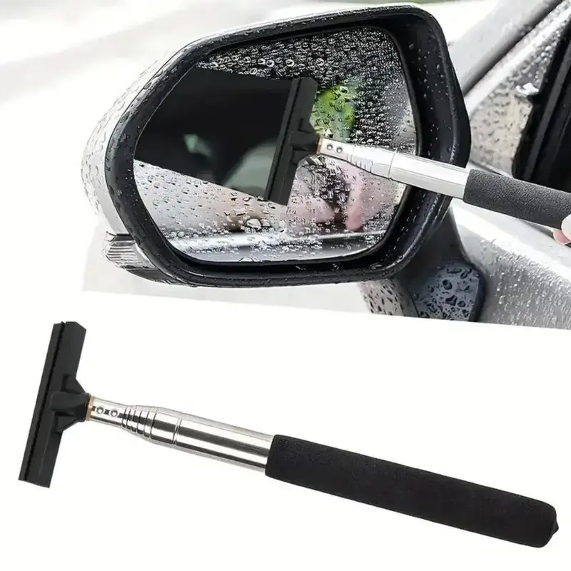 Retractable Car Rearview Mirror Cleaning Scraper, Manual Car Rearview Mirror Water Mist Removal Scraper, Universal Car Rearvi...