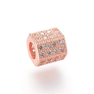 Brass Micro Pave Cubic Zirconia European Beads