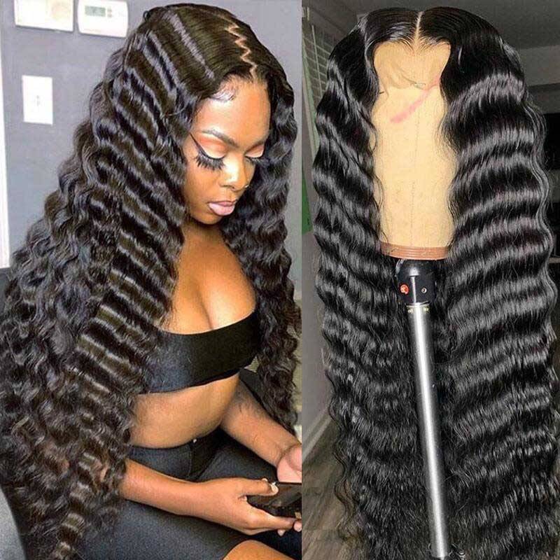 Bleached Knots Loose Deep Wave 13x4 HD Lace Frontal Wigs Crimped Human Hair