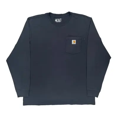 Workwear Carhartt Long Sleeve T-Shirt - Large Navy Cotton