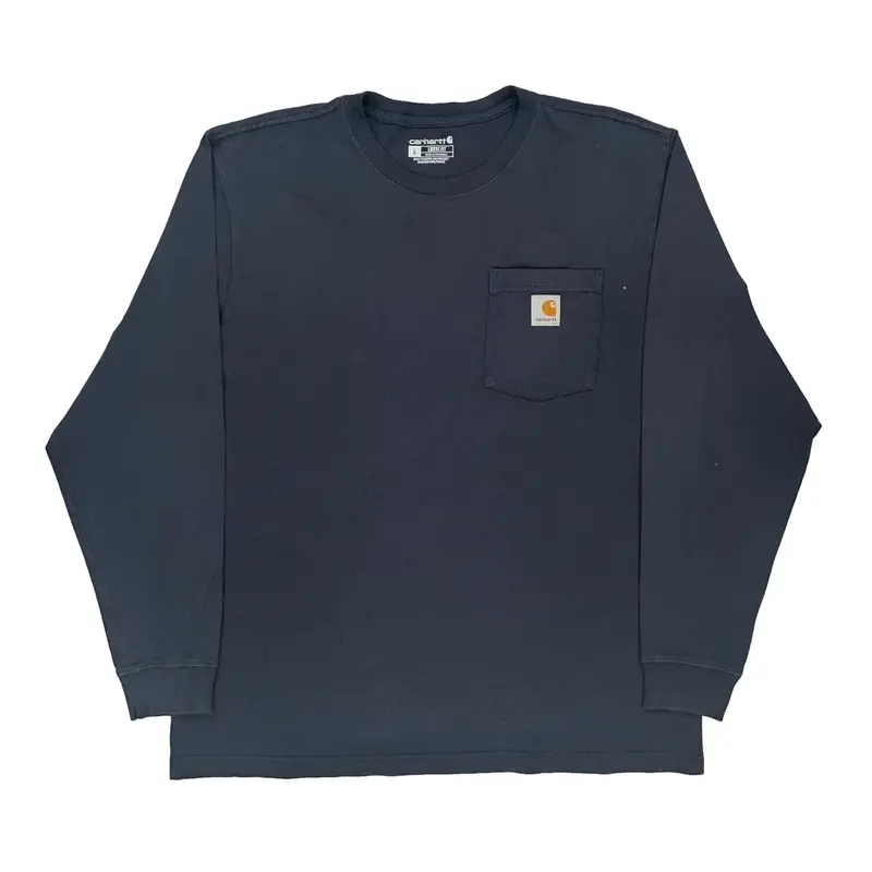 Workwear Carhartt Long Sleeve T-Shirt - Large Navy Cotton
