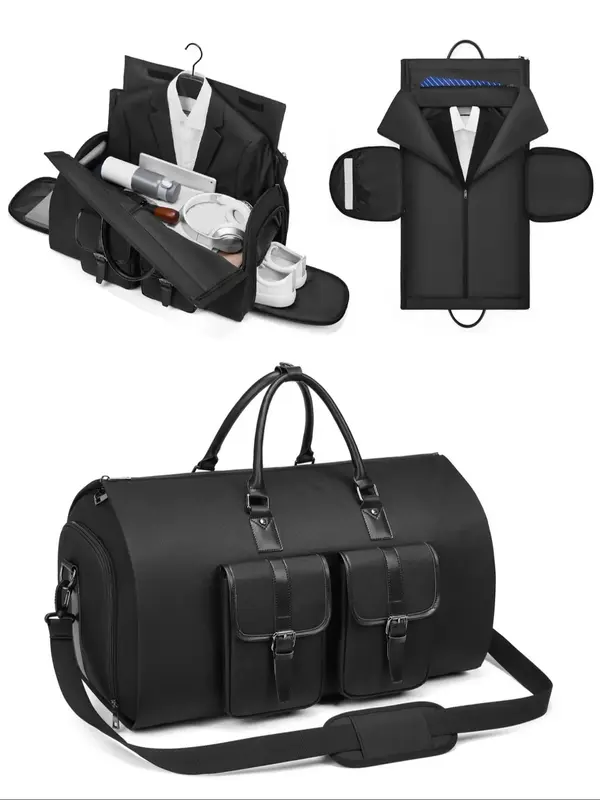 Durable Multi-pocket Travel Bag, 2 in 1 Hanging & Foldable Suit Bag, Large Capacity Duffel Multifunctional Gym Lightweight Po...