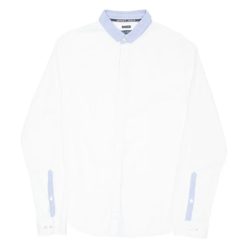 ARMANI JEANS Extra Slim Mens Plain Shirt White Long Sleeve 2XL
