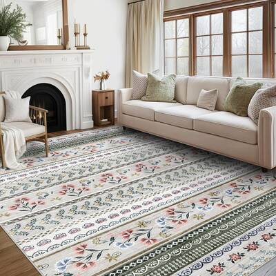 Garvee Living Room Area Rug 9x12 Floral Boho Rug Large Washable Rug for Bedroom Non Slip Stain Resistant Dining Room Throw Ca...