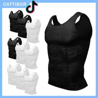 CATTIBOR 3 Pack Men Round Neck Compression Tank Top,Men Shaping Vest,Men Sleeveless Shirt Shapewear,Men GYM Workout  Fitness ...