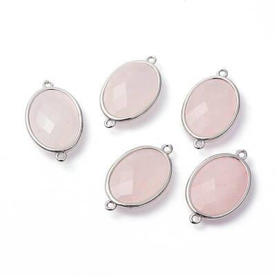 Platinum Tone Brass Rose Quartz Links connectors