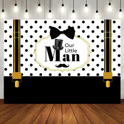 Our Little Man Black White Strap Baby Shower Backdrop