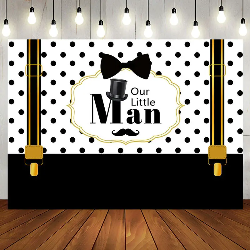Our Little Man Black White Strap Baby Shower Backdrop