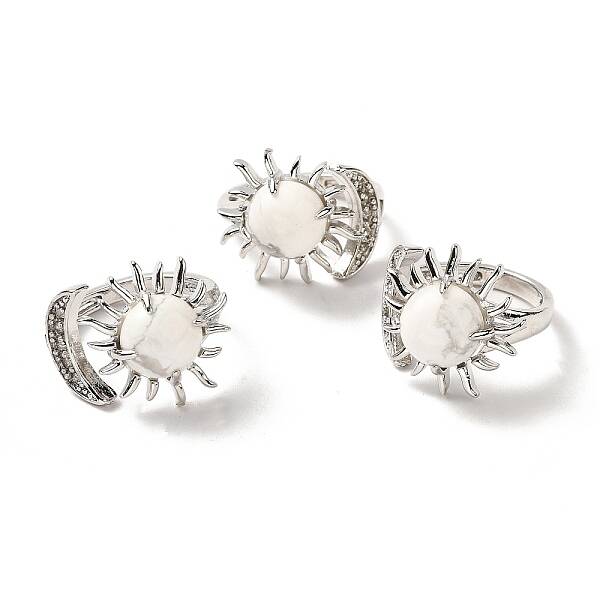 Natural Howlite Sun & Moon Open Cuff Rings