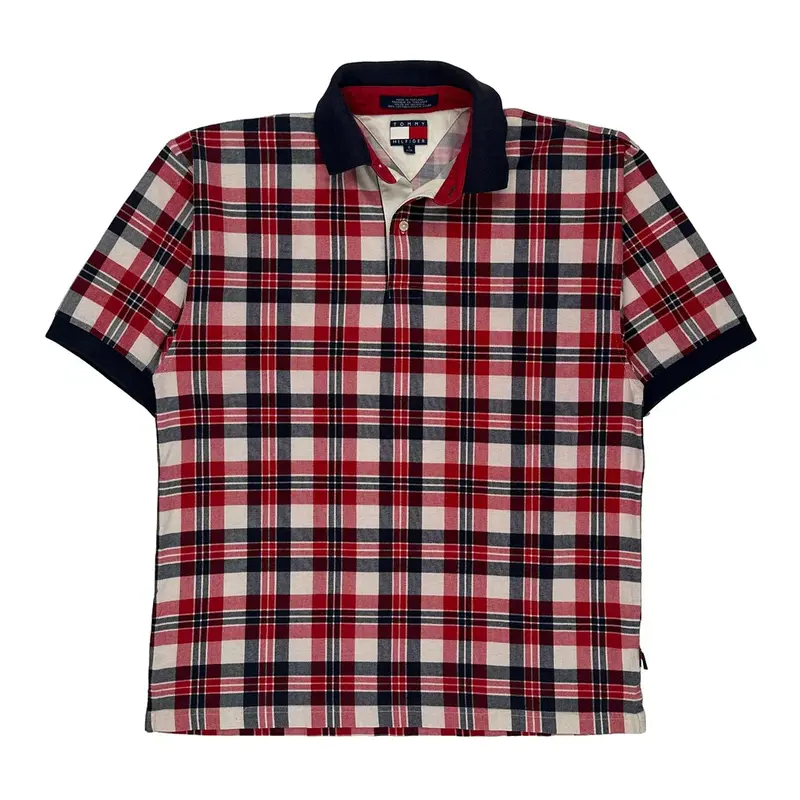 Tommy Hilfiger Checked Polo Shirt - Small Navy Cotton