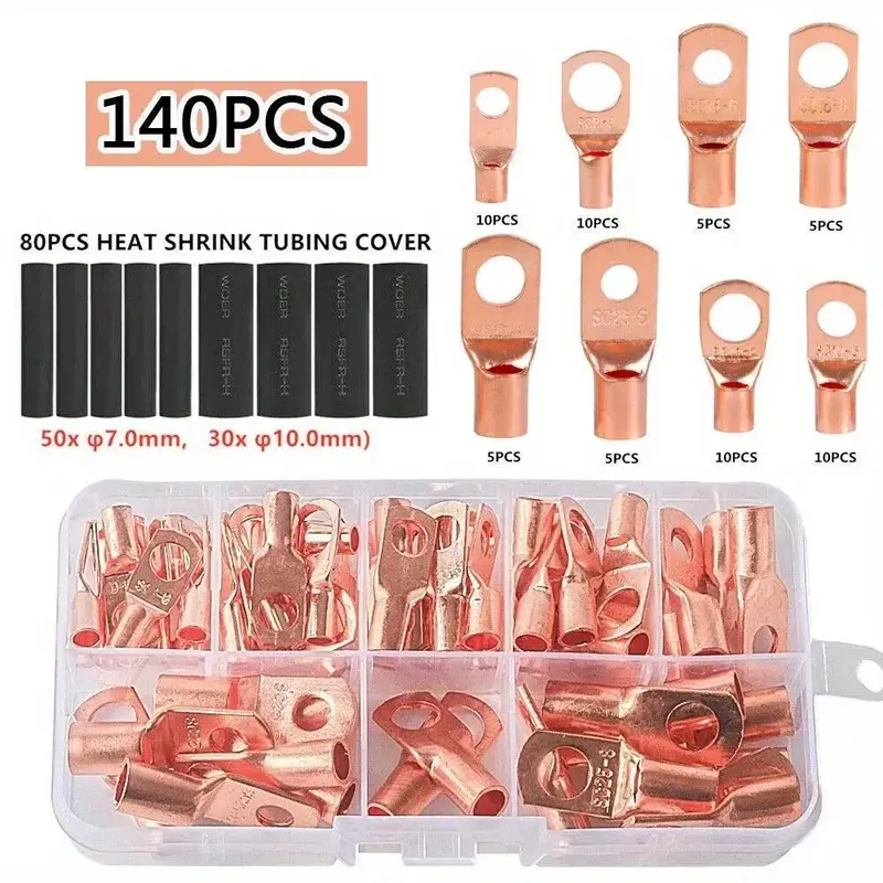 With copper wire connector kits, 140 pieces per box, multi-functional automotive repair tools, SC60pcs + heat shrink tubes 80...