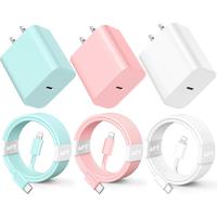 3 Pack 20W PD USB C Wall Charger Block with 6FT Long Type C to Lighting Cable Compatible with iPhone 14 Charger/14/13/12 Pro ...