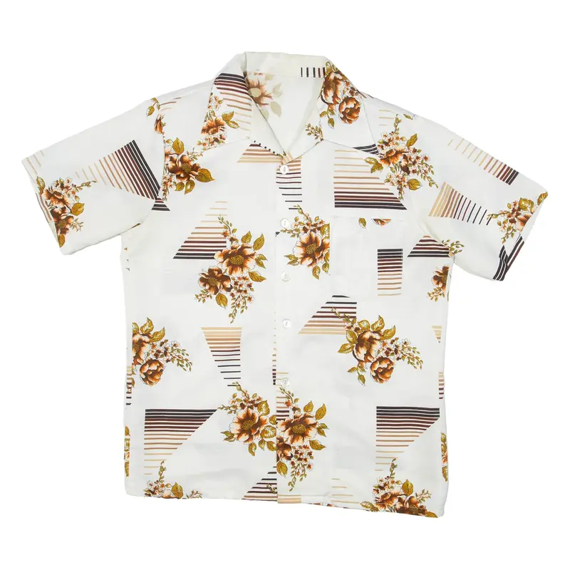 Mens Hawaiian Shirt White Floral M