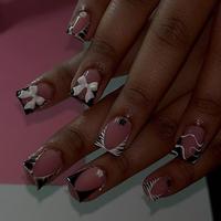 Bow & Flower Decor Fake Nails, 1 Set French Style Press on Nails for Women & Girls DIY Nail Art, Elegant Stick on Nails Kit