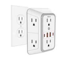 USB Wall Charger, 6 Outlet Extender with 4 USB Charging Ports 3-Sided Power Strip Multi Plug Outlets Wall Adapter Spaced for ...
