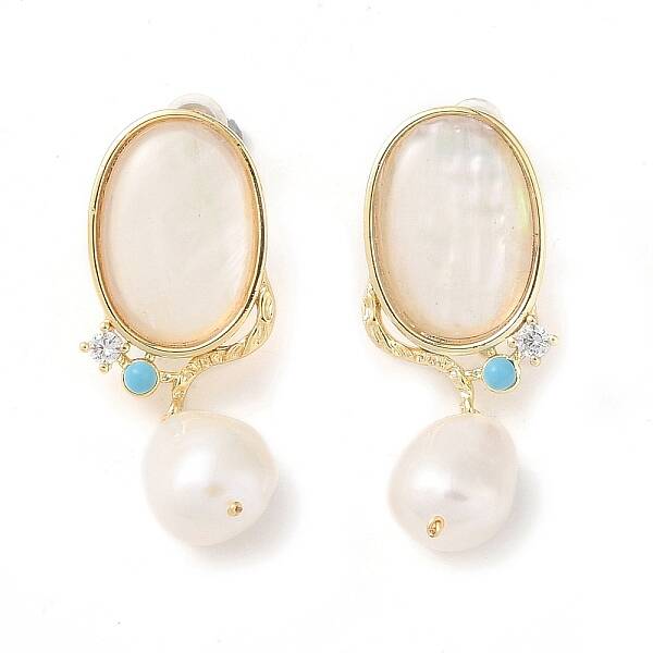 Oval Natural Shell Stud Earrings