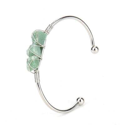 Natural Green Aventurine Chips Beaded Cuff Bangles