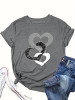 【 Plus Size】 Heart Print Round Neck Tee, Casual Short Sleeve Crew Neck T-shirt for Everyday Daily Wear, Streetwear Summer...
