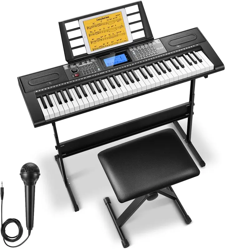 Donner DEK-610S 61 Key Electronic Keyboard Set with Stand/Stool/Microphone - Black