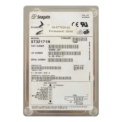 9C6002-031 Seagate 2.1GB Ultra SCSI 7200 3.5-inch 512KB Hard Drive