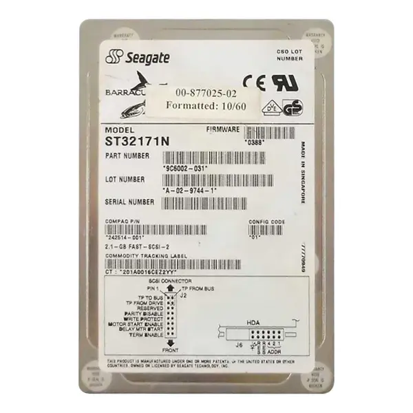 9C6002-031 Seagate 2.1GB Ultra SCSI 7200 3.5-inch 512KB Hard Drive