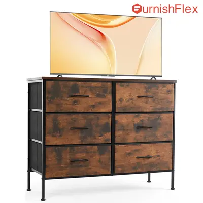 【Deal】Drawer Dresser Organizer Storage Drawers Fabric Dresser with 6 Drawers, Chest of Drawers with Fabric Bins, Long Dre...