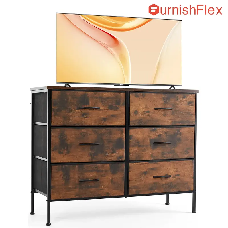 【Deal】Drawer Dresser Organizer Storage Drawers Fabric Dresser with 6 Drawers, Chest of Drawers with Fabric Bins, Long Dre...