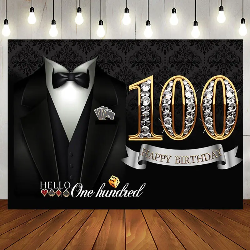 Elegant Gentleman Suit Poker 100th Birthday Backdrop - Aperturee