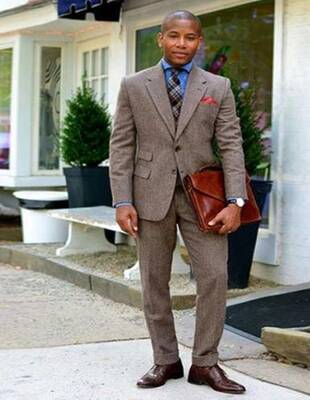 Brown Tweed Suit - Mens Brown Tweed Suit - Two Welted Pocket on Trousers
