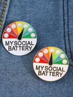 Social Battery Design Round Brooch, 2counts Cute Cartoon Design Brooches, Fashion Accessory, Enamel Pin Suitable for Backpack...