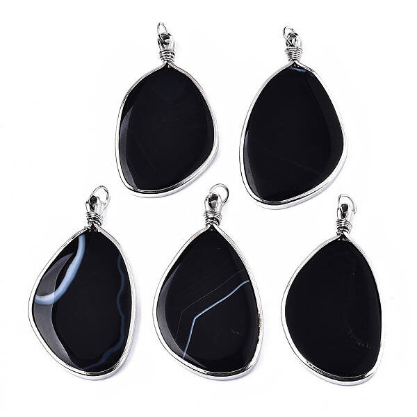 Natural Dyed & Heated Black Agate Big Pendants