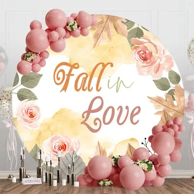 Aperturee Leaves Floral Fall In Love Round Wedding Backdrop - Aperturee