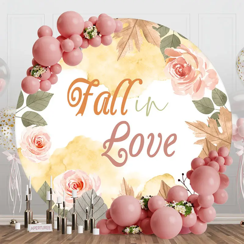 Aperturee Leaves Floral Fall In Love Round Wedding Backdrop - Aperturee