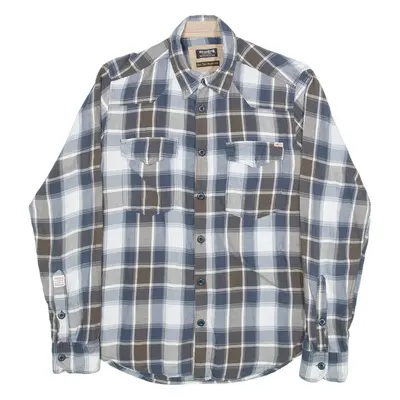 JACK & JONES Mens Shirt Blue Check Long Sleeve M