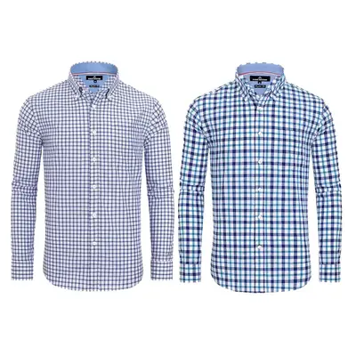 2-Pack Alimens & Gentle Men's Plaid Button Down Shirts Cotton Long Sleeve Dress Shirts Regular Fit Gingham Shirts Top Menswea...