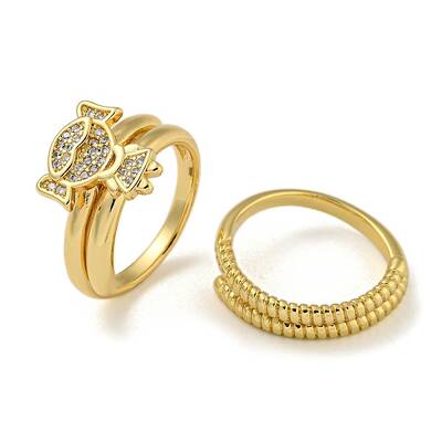 Girl Brass Micro Pave Clear Cubic Zirconia Double Rings