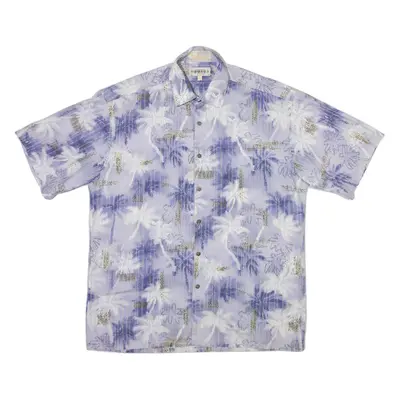 CAMPIA Mens Hawaiian Shirt Blue Floral L