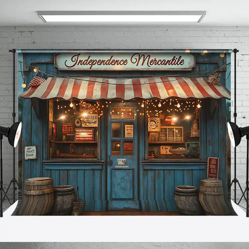 Aperturee Blue Independence Mercantile Architecture Backdrop - Aperturee