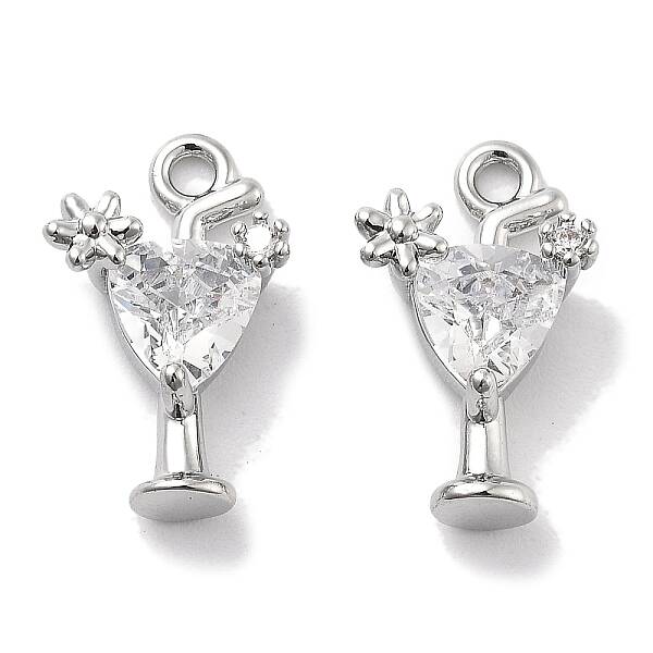 Brass Micro Pave Clear Cubic Zirconia Charms