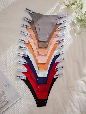 Women's Letter Print Drop Waist Panty, Soft Comfy Breathable Seamless Knicker for Fall Daily Wear, Underwear for Women, Ladie...