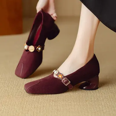 CHIKO Aaina Square Toe Curve Heels Mary Jane Shoes
