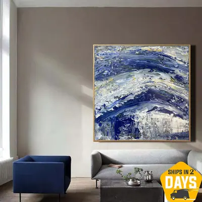 Creative Water Splash Artwork Original Blue Wave Abstract Textured Oil Painting Unique Paintings On Canvas Wall Art for Room ...