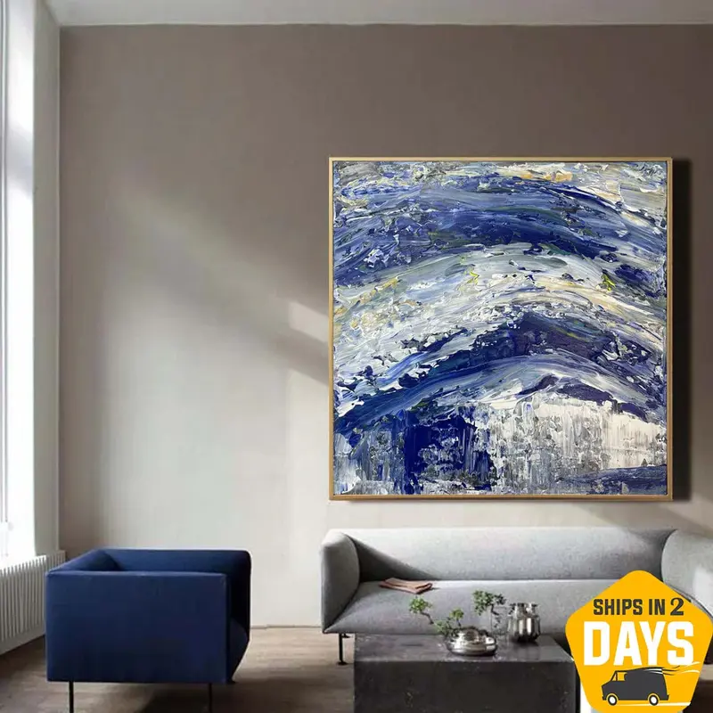 Creative Water Splash Artwork Original Blue Wave Abstract Textured Oil Painting Unique Paintings On Canvas Wall Art for Room ...
