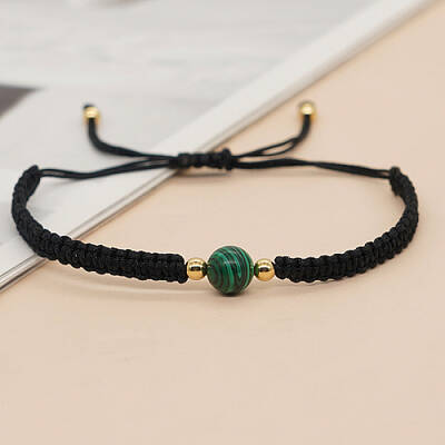 Synthetic Malachite Round Braided Bead Bracelet