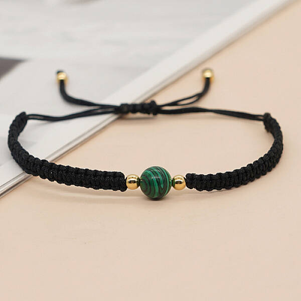 Synthetic Malachite Round Braided Bead Bracelet