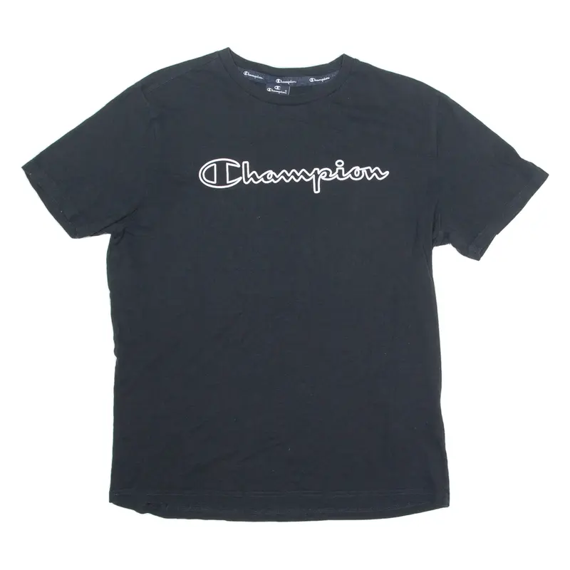 CHAMPION Mens T-Shirt Black Crew Neck L