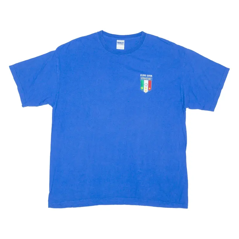 GILDAN Italy Euro 2008 T-Shirt Blue Short Sleeve Mens XL