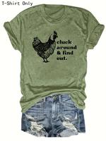 Women's Chicken & Letter Print Round Neck Tee, Casual Short Sleeve Crew Neck T-shirt for Summer, Fashion Women's Top for Dail...
